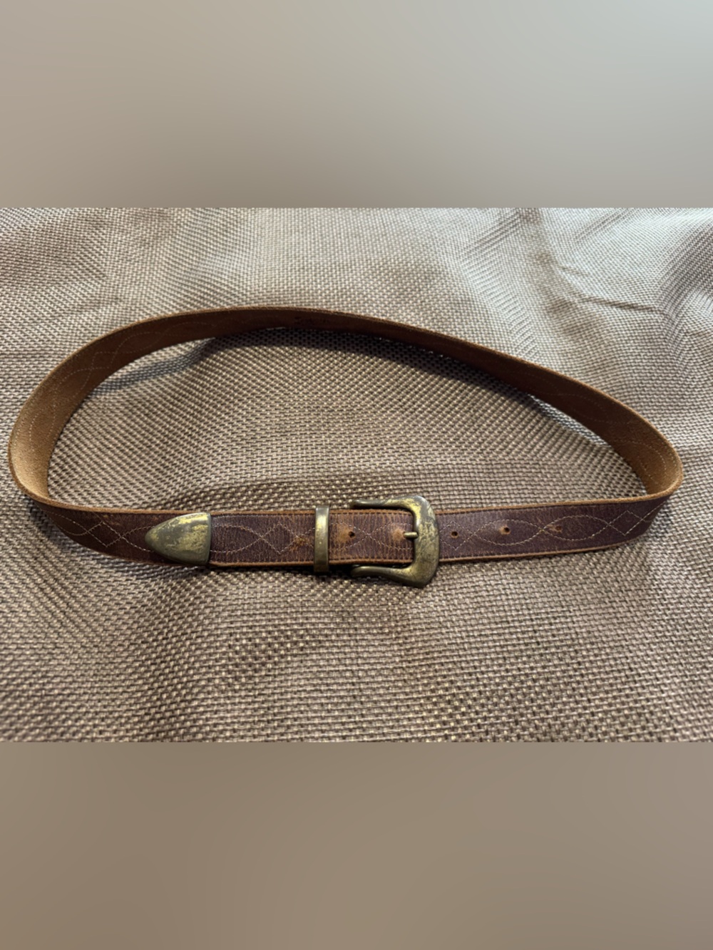 Brown Leather Women's Belt with Antique Brass Buckle